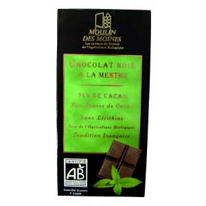 Tablette chocolat noir bio &agrave; la menthe